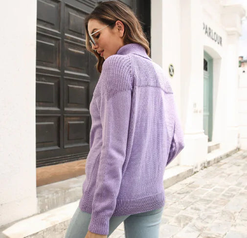 Autumn Winter Casual Solid Color Crew Neck Sweater